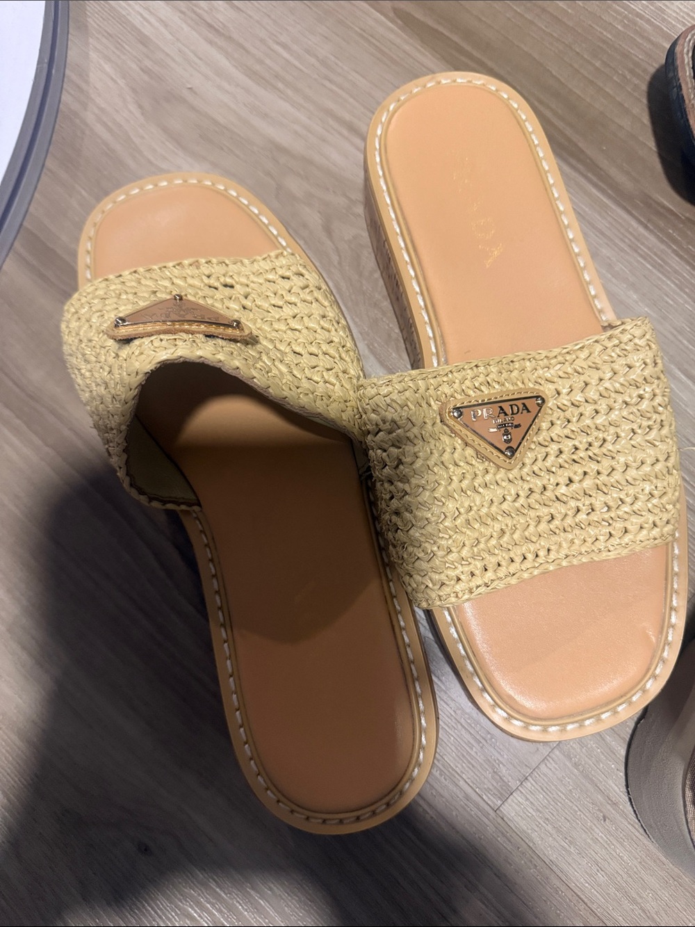 Prada Beige Raffia Platform Slide Mules - Picture 4 of 4